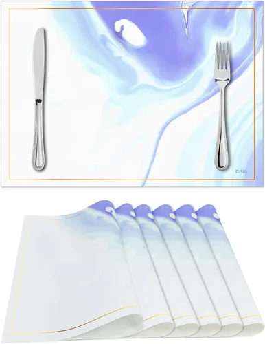 Vista 8 de GAK. Manteles individuales de papel impermeables Juego de 6 manteles individuales desechables para mesa de comedor Elegantes manteles Azul retro