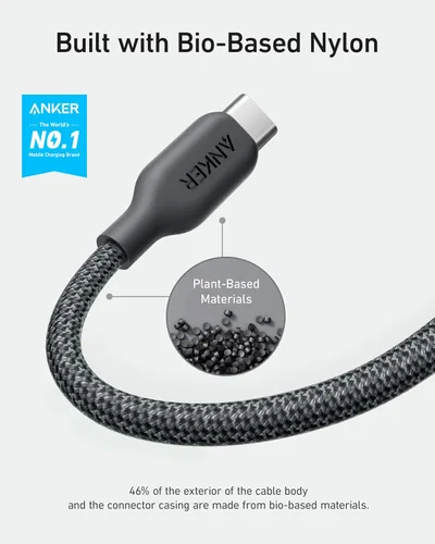 Vista 2 de Anker Cable de carga bio-Briaded, duradero USB A a USB C para Samsung Galaxy Note Series, LG V30 (paquete de 2, 6 pies, negro)