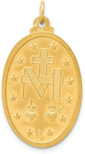 Vista 4 de FB Jewels Oro amarillo de 14 quilates pulido sólidosatén medalla milagrosa ovalada 3D