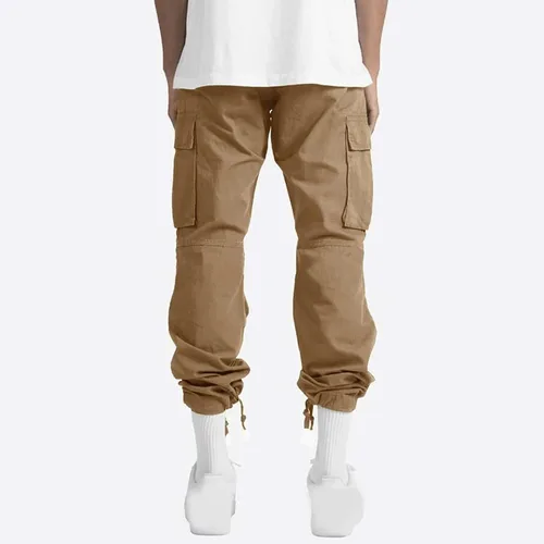 Vista 6 de Pantalones cargo para hombre 2024, ajuste relajado, ropa casual de trabajo, urbano, color caqui, pantalones deportivos holgados con bolsillos