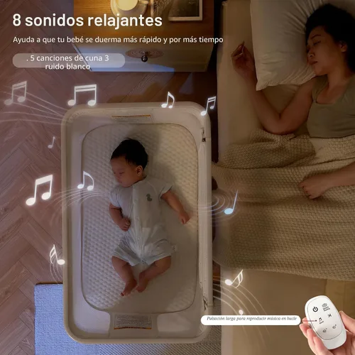 Vista 3 de VaVaSoo Cuna eléctrica para bebé, cama de malla con balanceo automático de 3 velocidades, 8 sonidos relajantes, control remoto, cuna de bebé