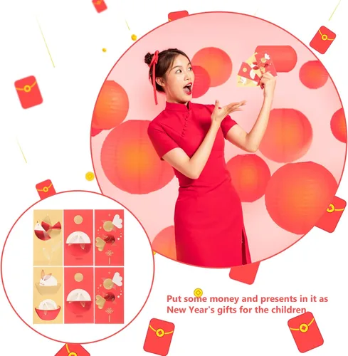 Vista 5 de ABOOFAN Sobres rojos de año nuevo chino: 12 unidades 2023 Año del conejo Paquete rojo Lucky Money Pockets Hong Bao Gift Money Sobres Feng Shui