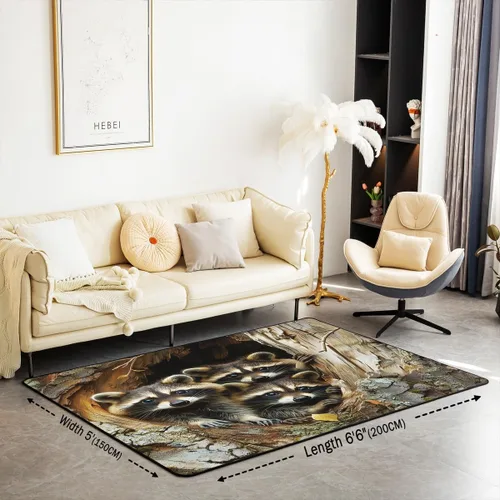 Vista 2 de Alfombra de mapache para sala de estar, dormitorio, alfombra de mapache de 3 x 5 pies, para niños y niñas, regalos de zarigüeya, alfombra decorativa