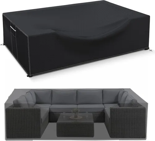 Vista 13 de Fundas para muebles de patio impermeables, resistentes 600D, fundas para muebles de exterior para sofá seccional exterior, resistente al desgarro