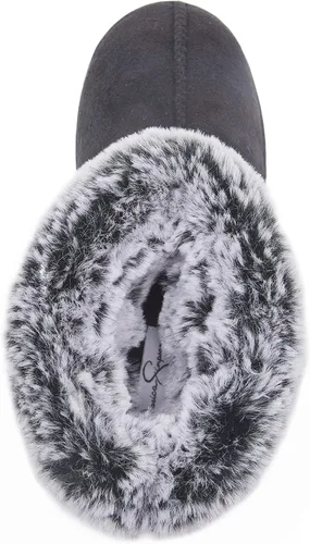 Vista 4 de Jessica Simpson - Pantuflas para mujeres y niñas tipo botín de microgamuza con piel sintética y suela para interiores y exteriores, pantuflas