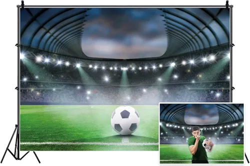 Vista 3 de Yeele Fondo de campo de fútbol de 5 x 3 pies, proyector de fondo de competición deportiva para fotografía de recién nacidos, niños, fiesta