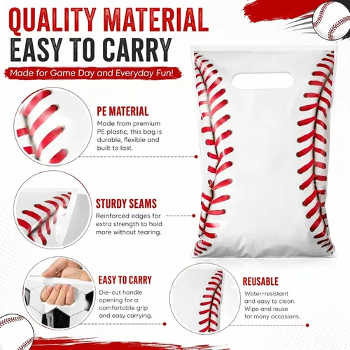 Vista 4 de Funrous 24 Pcs Football Sports Party Favor Bags Soccer Candy Gift Plastic Goodie Treat Bags Bulk with Handles for Baseball Basketball Theme Event