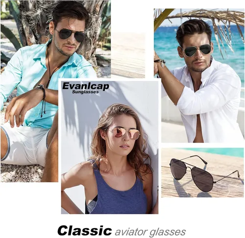 Vista 7 de EVANLCAP Gafas de sol polarizadas para mujer, protección UV, gafas de sol retro de aviador para hombre
