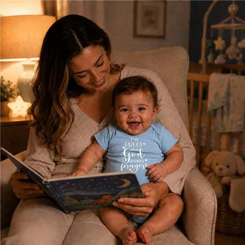 Vista 3 de AW Fashions I'm Proof God Answers Prayers - Miracle Baby Bodysuit Azul