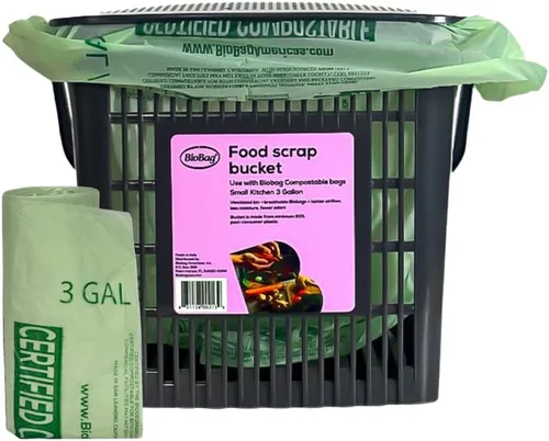 Vista 14 de Bolsas de basura compostables con cordón de 1.2 galones para restos de alimentos de BioBag, 80 unidades, certificadas por BPI, cumplen