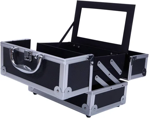 Vista 5 de Caja de maquillaje Estuche de tren de gran capacidad de almacenamiento portátil organizador de cosméticos de viaje con compartimentos y bandejas