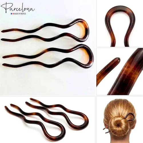 Vista 7 de Parcelona Francés Extra Grande 5 Pulgadas Tortuga Shell Ondulado Crink U En Forma De Horquilla De Pelo 2 Piezas Cellulose Acetate, Styling Hair