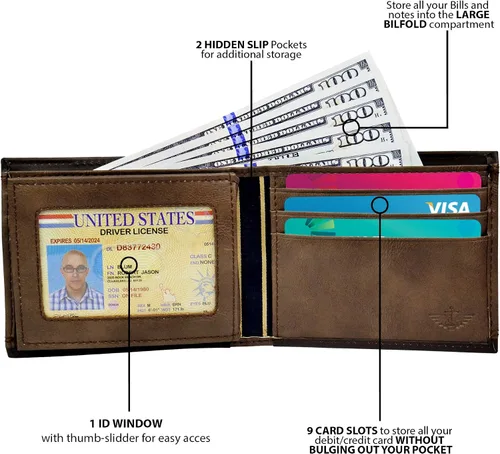 Vista 4 de Dockers Mens piel Capacidad extra Slimfold Bifold Wallet