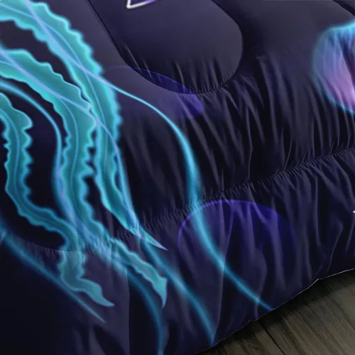Vista 32 de HOSIMA Juego de edredón de decoración gótica, patrón de calaveras de polilla de la muerte, juego de cama de Halloween tamaño Queen para decoración
