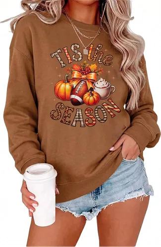 Vista 11 de Tis The Season - Sudadera de otoño para mujer, diseño de calabaza de Acción Beige
