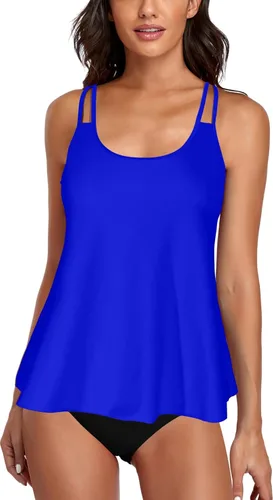 Vista 23 de Omichic Conjuntos de tankini modestos para mujer, trajes de baño atléticos de 2 piezas, camiseta sin mangas fluida con parte inferior de bikini