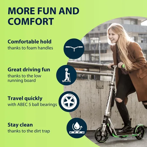 Vista 4 de HUDORA Scooter para niños de 8 años en adelante y adolescentes de 12 años en adelante, scooter para adultos con ruedas grandes, ligero y duradero
