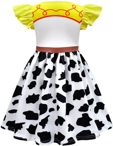 Vista 2 de Jessiee - Disfraz para niñas, vestido de vaquera con manga aleteada, vestido casual de verano, vestido de fiesta, trajes para niños