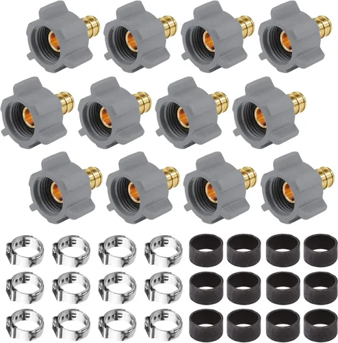Vista 9 de WiseWater Juego de 4 adaptadores giratorios PEX de 1/2" x 1/2" FNPT para agua potable, accesorios de latón DZR sin plomo con anillos de crimpado