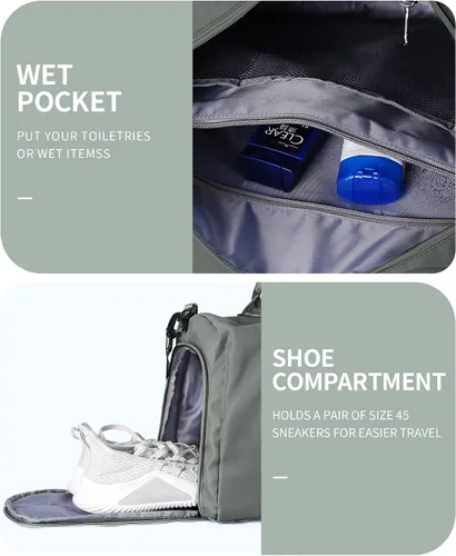 Vista 5 de Bolsa de lona de viaje, bolsas de fin de semana para mujeres y hombres, bolsa de transporte durante la noche, bolsa de hospital, bolsa de gimnasio