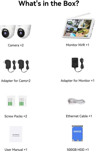 Vista 8 de Sistema de cámara de seguridad inalámbrica con monitor de 10 pulgadas, 2 cámaras WiFi domo de 3 MP para exteriores, NVR de vigilancia de 10 canales