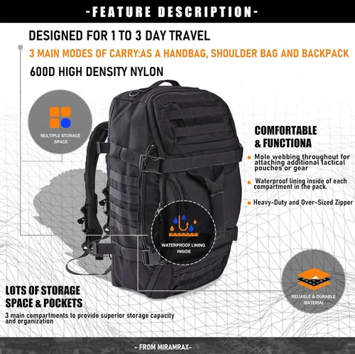 Vista 4 de Miramrax Bolsa de gimnasio, bolsa de viaje para hombres y mujeres, bolsa de entrenamiento para militares, deportes, durante la noche, baloncesto