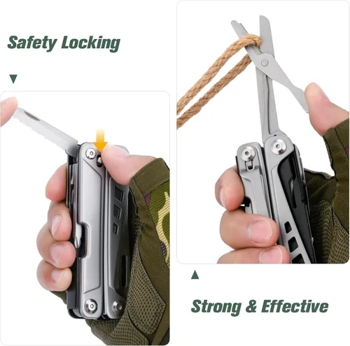 Vista 5 de FLYHOMES Multiherramienta, alicates multiherramientas 19 en 1 con tijeras, clip de bolsillo, destornillador... Regalo para hombres, profesional