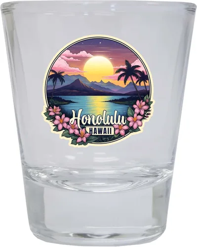 Vista 6 de Honolulu Hawaii B Souvenir - Vaso de chupito redondo de 1.5 onzas, color azul, paquete de 2