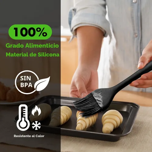 Vista 3 de HOTEC Cepillos para glasear resistentes al calor de 600 ℉, cepillo de repostería de silicona sin BPA, para untar aceite, mantequilla, salsa, adobos
