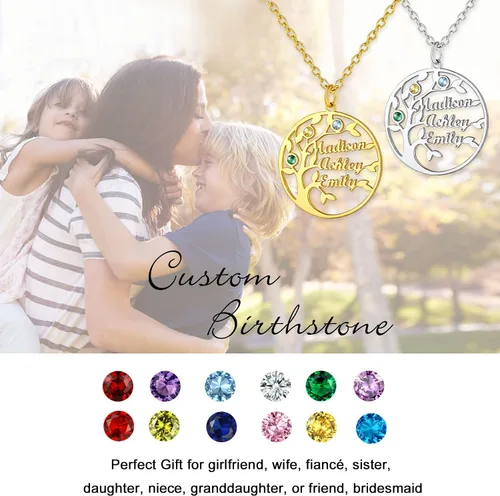 Vista 5 de U7 Collar personalizado para madres con 1-8 piedras natales simuladas con nombre de niños, acero inoxidable chapado en oro de 18 quilates, colgante