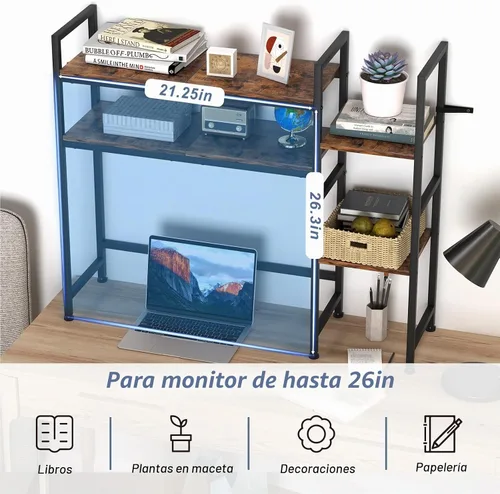 Vista 4 de Estantería de escritorio, 37.4" W escritorio Hutch Dorm, para oficina en Marrón
