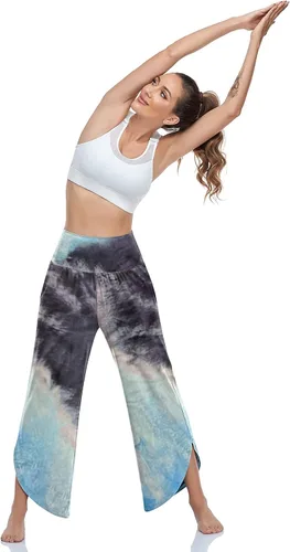 Vista 4 de UEU - Pantalones de yoga de pierna ancha para mujer, cintura alta, cómodos, para danza, deportivos, holgados, casuales, suaves, con bolsillos