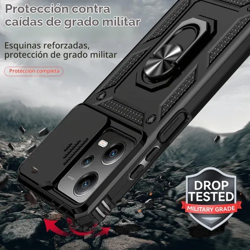 Vista 8 de Funda para Redmi Note 12 Pro, Poco X5 Pro 22101320G con protector de pantalla de vidrio templado y cubierta de cámara deslizante, anillo magnético