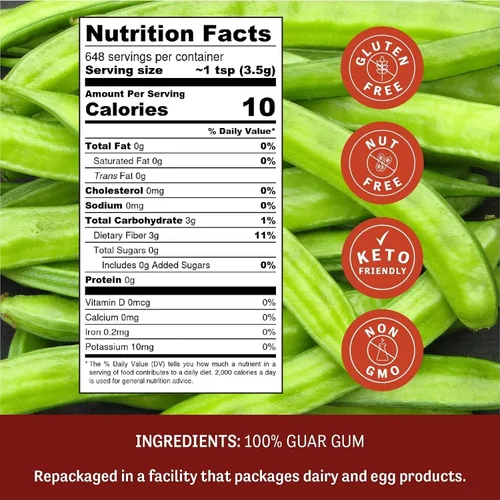 Vista 2 de Judee's Guar Gum Powder 5 lb – Respetuoso con el ceto, sin gluten y sin nueces – Goma guar 100% pura derivada de frijoles guar – Espesante bajo
