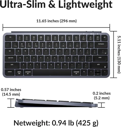 Vista 4 de Keychron Teclado inalámbrico ultradelgado B1 Pro, ZMK/Lanzador programable Bluetooth/2.4GHz/cableado, batería de 1200 horas, interruptor de tijera