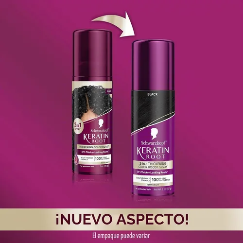 Vista 2 de Schwarzkopf Keratin Root Spray de color temporal para el cabello, marrón oscuro, cobertura instantánea de canas, raíces más gruesas y de aspecto más