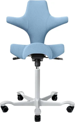 Vista 74 de HAG Capisco Sit to Stand - Silla de pie con marco blanco, tapizado, color rosa rubor Pink Blush