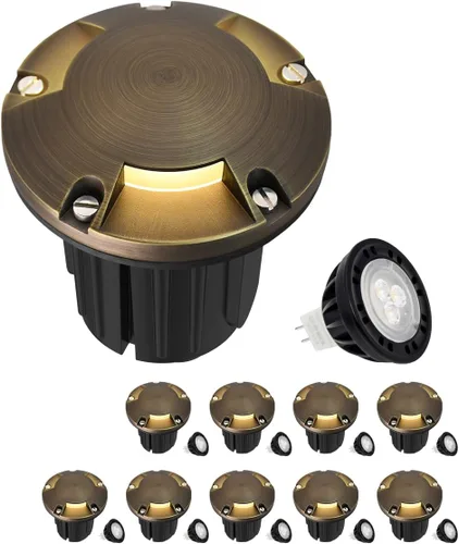 Vista 27 de MALORY Luces de Paisaje de Bajo Voltaje, (4.6''A) Cubierta Superior de Latón 12V Luces Empotradas en el Suelo para Exteriores, Iluminación LED