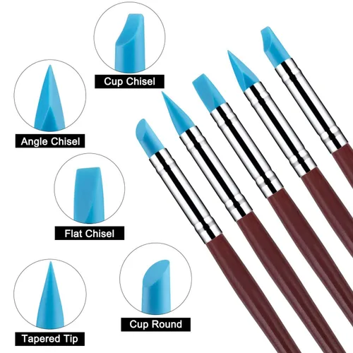 Vista 5 de 10 Uds. Blue Dental Resina Pinceles, Herramienta de Escultura de Arcilla de Silicona Herramienta de Modelado Dotting Tool