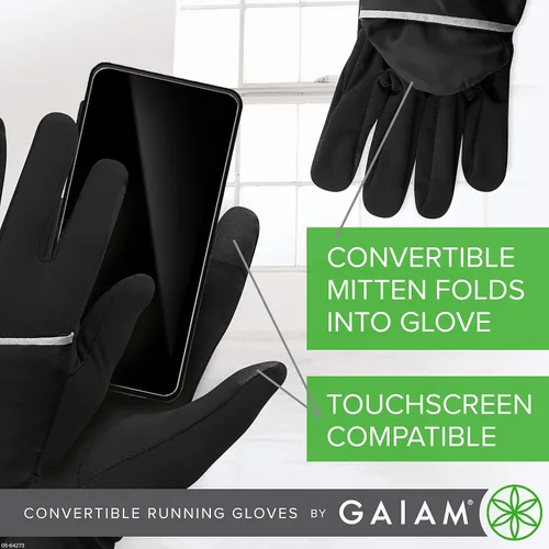 Vista 3 de Gaiam Guantes de correr para mujer convertibles compatibles con pantalla táctil, equipo de correr cálido de invierno para mujer