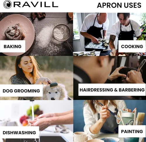 Vista 5 de Ravill Delantal impermeable para hombres y mujeres, 2 bolsillos, 35 pulgadas de largo, delantales de trabajo multiusos para lavavajillas, aseo