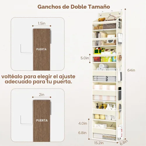 Vista 3 de Mefirt - Organizador de 7 niveles para colgar en la puerta Beige