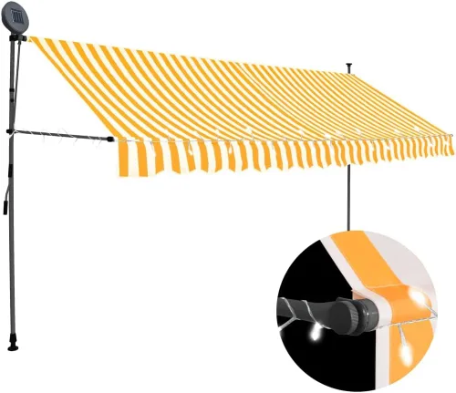 Vista 13 de vidaXL Toldo retráctil, toldo retráctil manual para patio al aire libre, toldo de refugio de sombra con LED para jardín, patio, balcón, 98.4 Naranja