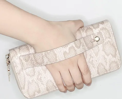 Vista 6 de B BRENTANO Cartera de Bolsillo de Cuero Vegano con Doble Cremallera y Correa de Mano con Agarre