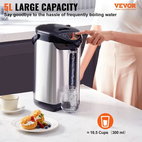 Vista 11 de VEVOR Dispensador de agua caliente, caldera y calentador de agua ajustable de 4 temperaturas, calentador de agua de encimera de acero inoxidable