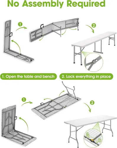 Vista 12 de Pureegg Juego de mesa plegable de 6 pies y 2 sillas, resistente, picnic