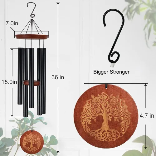 Vista 5 de Campanillas de viento para exteriores, campanillas de viento al aire libre para madre y abuela - Gran decoración colgante de jardín con grabado