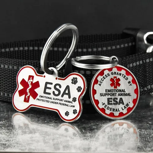 Vista 4 de HOPELF Etiqueta ESA personalizada grabada – Etiquetas de animales de apoyo emocional personalizadas para perros y gatos – Insignia de nombre