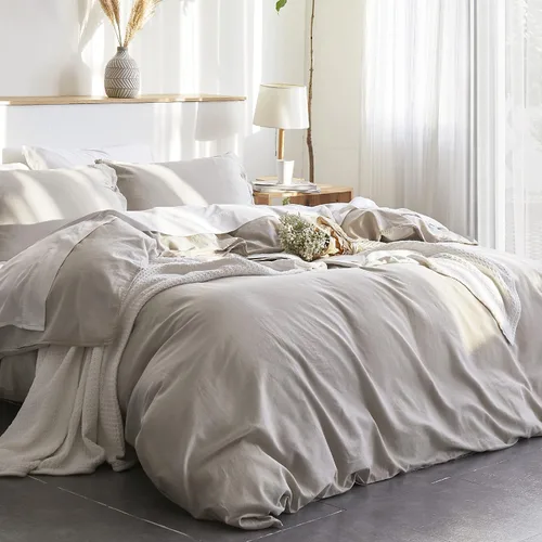 Vista 4 de Bedsure Juego de sábanas refrescantes para cama de tamaño King, juego de sábanas de lino y algodón, funda de edredón King