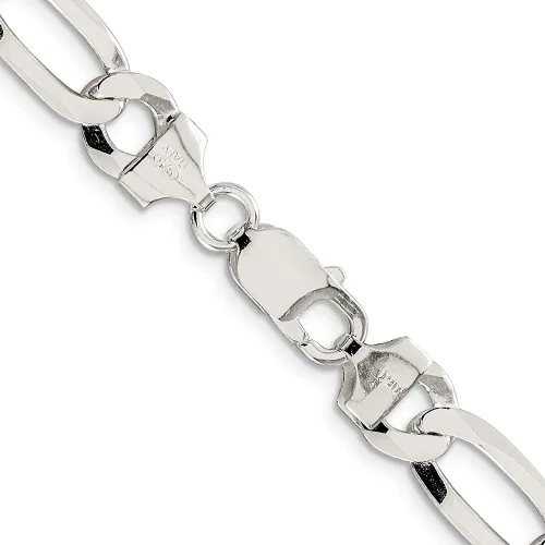Vista 3 de Plata de Ley 8,5mm. Pulido Plana Figaro collar de cadena, pulsera o tobillera, plata de ley